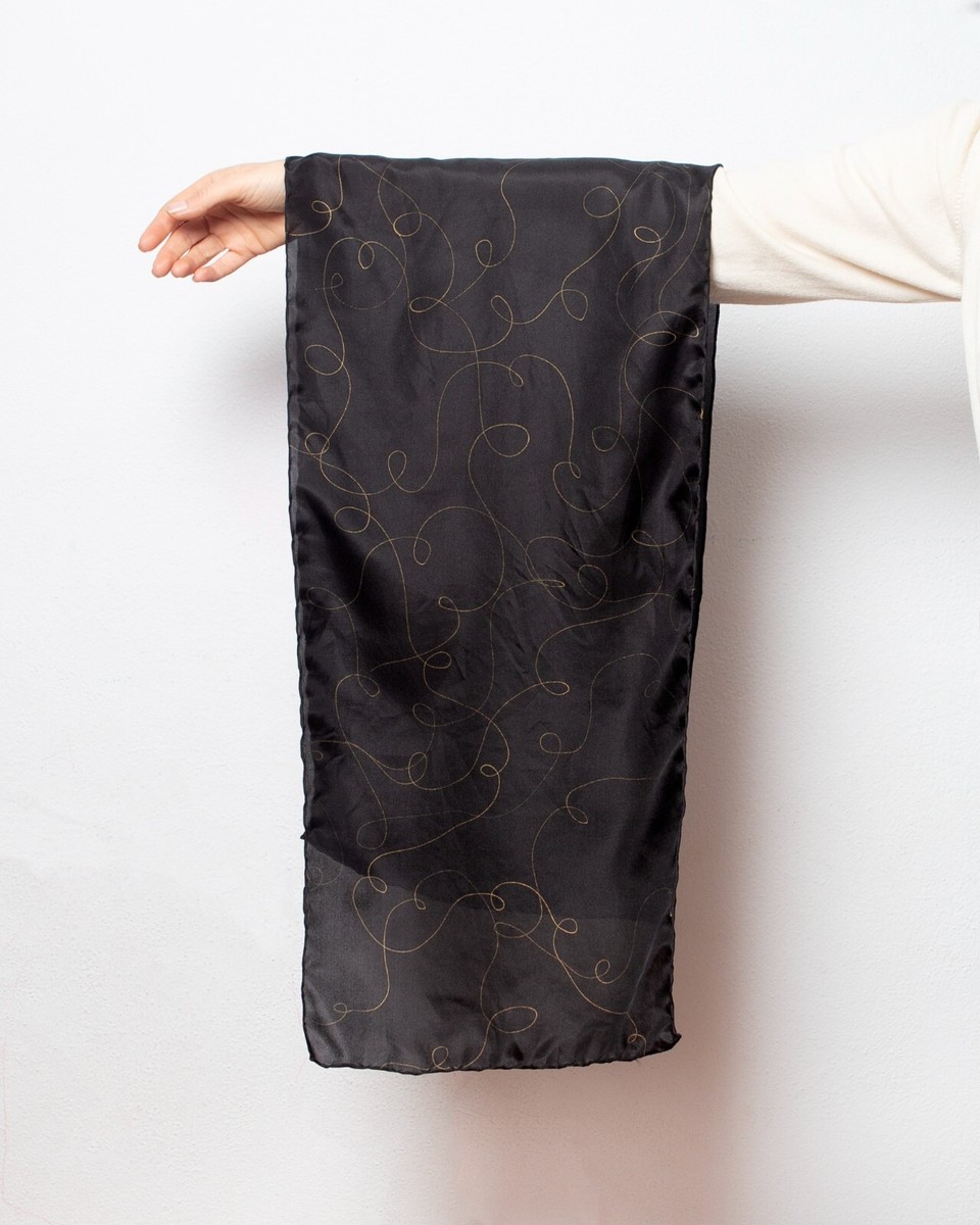 2025 Snake Year Hand Painted Silk Scarf Snake Print Black