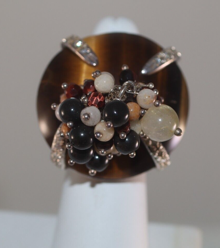 Fabulous Huge Oversized Tiger Eye Ring Sterling Silver 7.5 Numbered Signed - Afbeelding 6 van 12