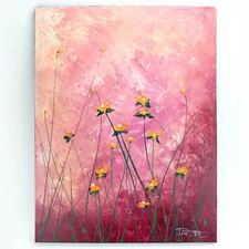 Theo Dapore Red/Yellow Abstract Flower Acrylic Painting