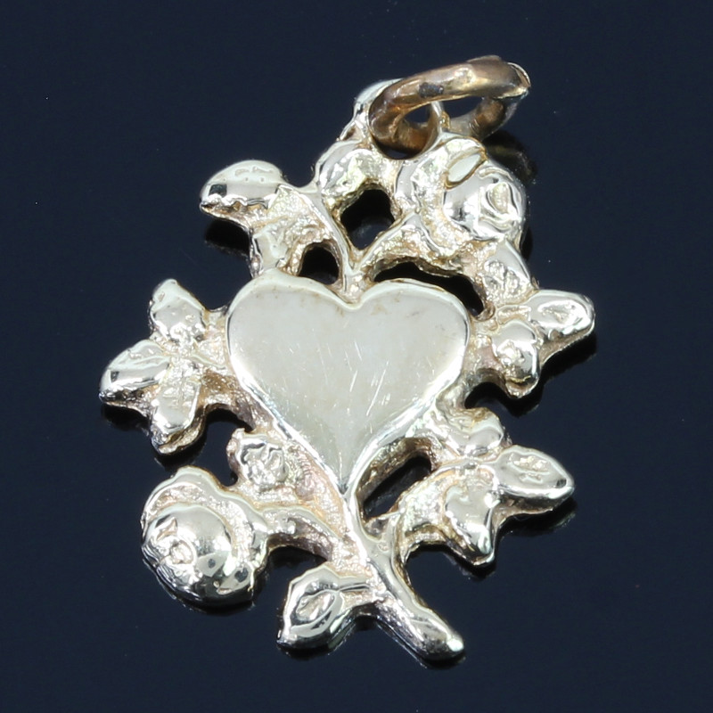 14K Yellow Karat Gold Heart with Rose and Leaves … - image 4