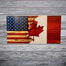 Rustic Wooden US/Canada Flag