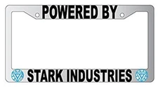 Chrome License Plate Frame POWERED BY STARK INDUSTRIES Auto Accessory 46