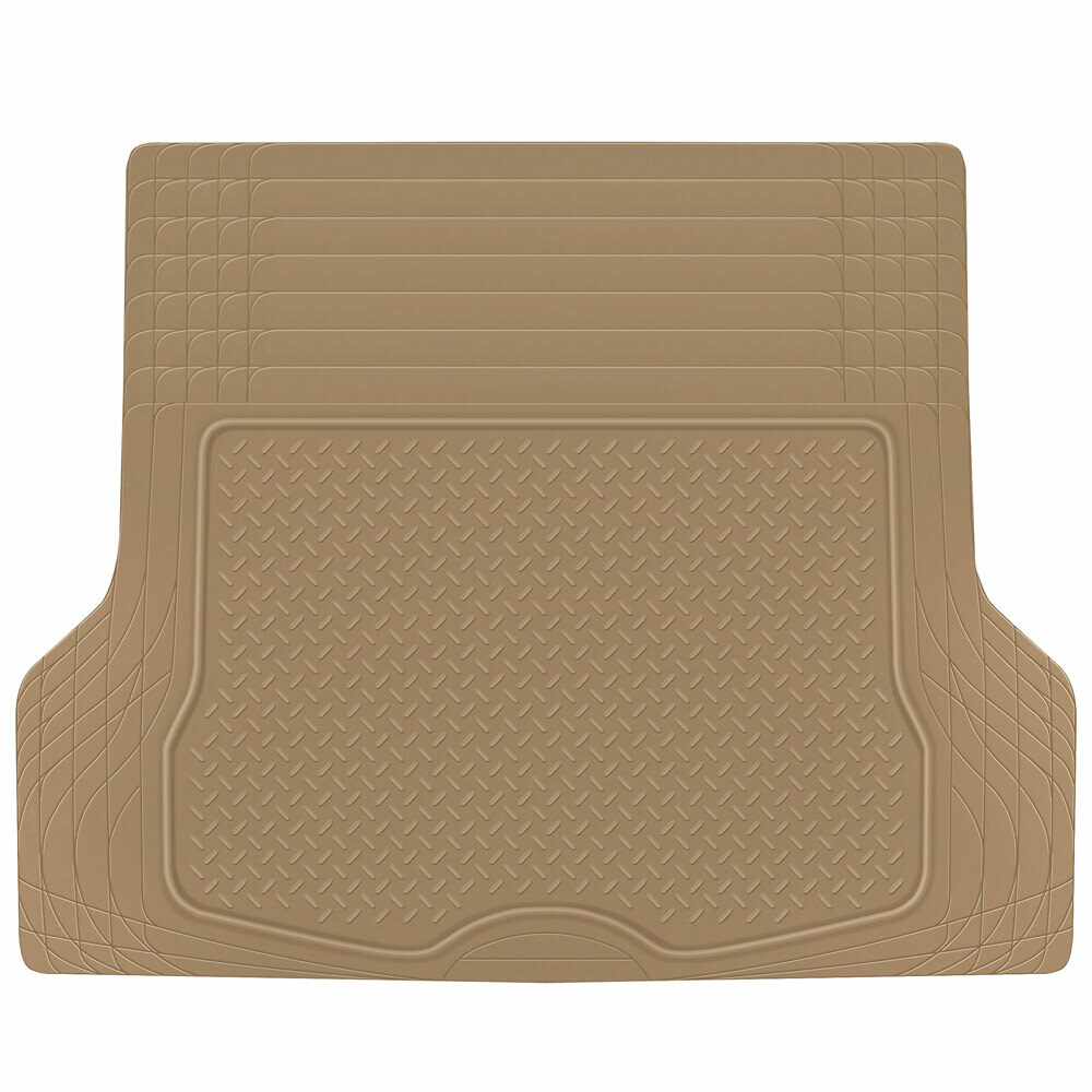 Rubber Car Floor Mats 5 PC Beige Front Rear and Cargo Trunk Liner Auto