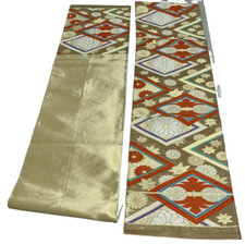 Japanese Vintage Kimono Fukuro Obi silk gold expensive embroidery 162.9x12.2in