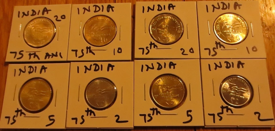 India 75th Anniversary of Independence 8 coins 2x2 holder Ship from Chicago - Image 3 of 4