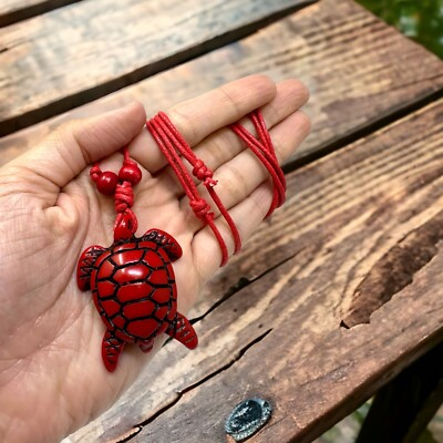 #ad Red Turtle Necklace Red Turtle Pendant with Adjustable Red Cord Sea Turtle $14.95