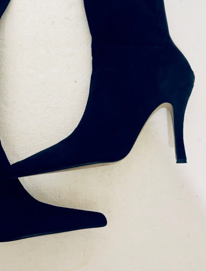 Botas femininas de renda acima do joelho salto alto sapatos de camurça tamanho 7 - Imagem 3 de 4