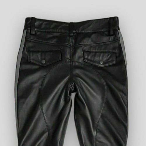 MEN'S REAL COW LEATHER BLACK JEANS WITH TWO GREY STRAPS SEXY LEATHER LGBT PANT - Picture 3 of 6