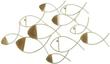 Bellaa School of Fish Modern Metal Wall Art Golden Coastal Nautical Beach Boa...