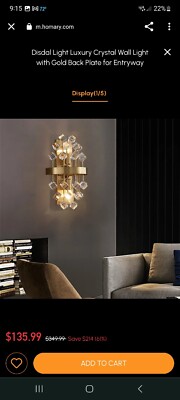 Disdal Light Luxury Crystal Wall Sconce With Gold Backplate, Set Of 2