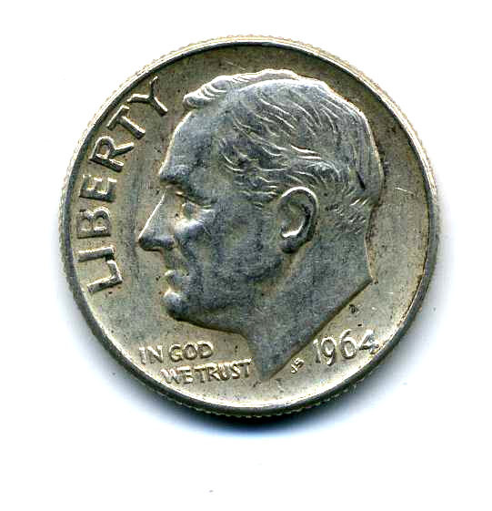 1964 P Roosevelt Dime US 10 Cent U.S America SILVER UNITED STATES 10c Coin #7412