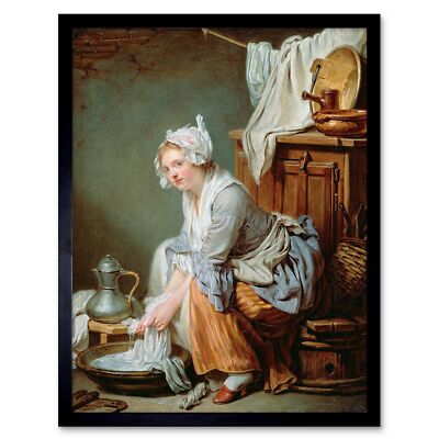 Gemälde Innenraum Portrait Studie Greuze Wäscherin 12 x 16 Zoll gerahmter Kunstdruck