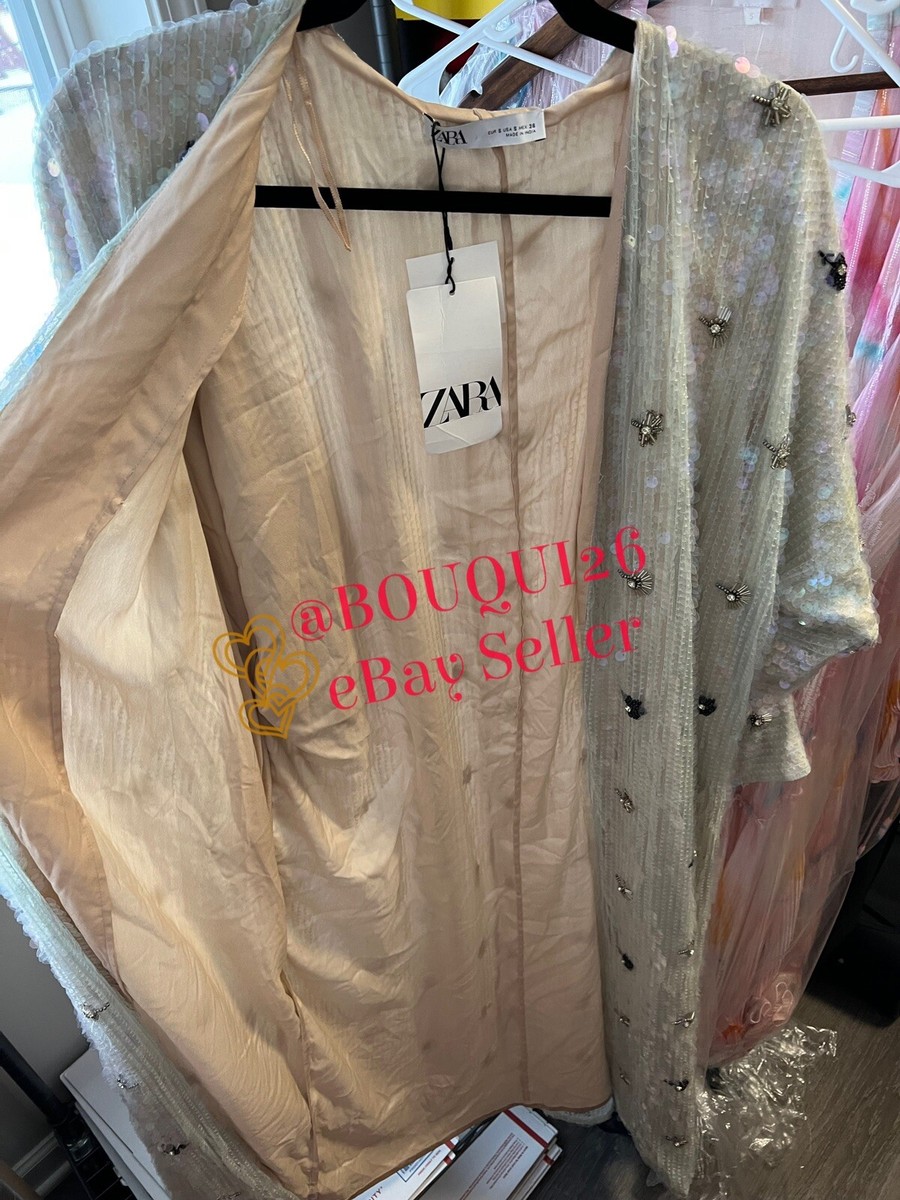 zara sequin kimono dress LONG SEQUIN KIMONO JACKET - dark khaki