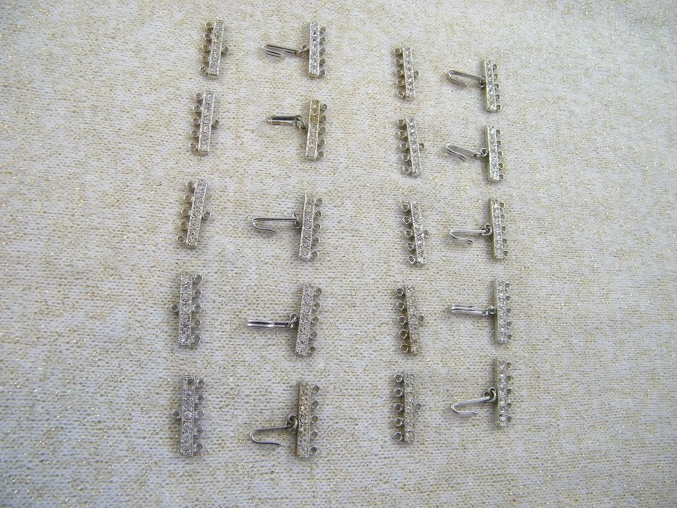 (10) SETS VINTAGE RHINESTONE & SILVERTONE ~ 5 STRAND HOOK CLASPS  - Image 2 of 4