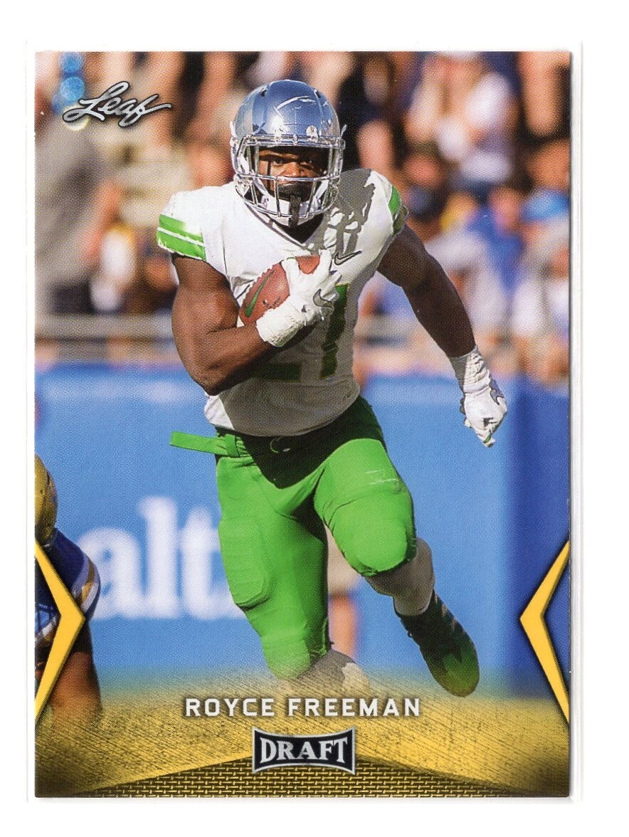 Football Card - 2018 Royce Freeman 53 Gold - Oregon Ducks Leaf Draft NFL RC