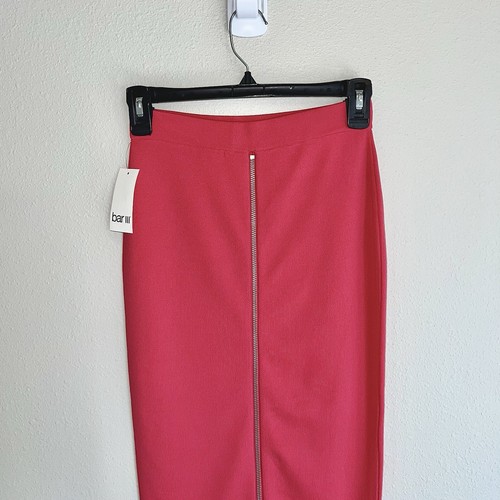 Bar III Rib Knit Midi Pencil Skirt Hot Pink Bodycon Zipper Stretch Sz Small NWT - Picture 5 of 11