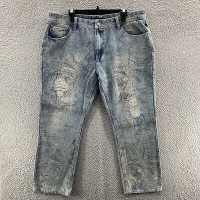 Imperious Jeans Men 40x32 Blue Map All Over Print Loose Straight Hip Hop Denim