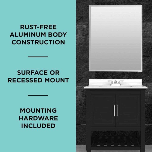 Zenna Home Medicine Cabinet Beveled Mirror Aluminum Frameless 30 in. Height - Picture 6 of 7
