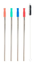 Stainless Steel Straws With Soft Silicone Tips and Straw Cleaner Brush, 4...