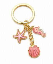 Gold Pink Seahorse Starfish Seashell Keychain Bag Charm Coastal Beach Ocean NEW