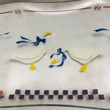 Blue Bow Ribbon Geese Glass Large 17.5”x 8.5” Platter Marmalade Snack Tray Clear