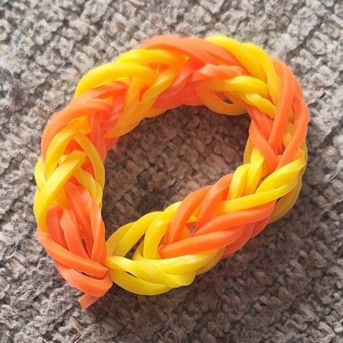 Orange & Yellow Braided Rubber Band Bracelet, Slip-On Stretch, Unisex