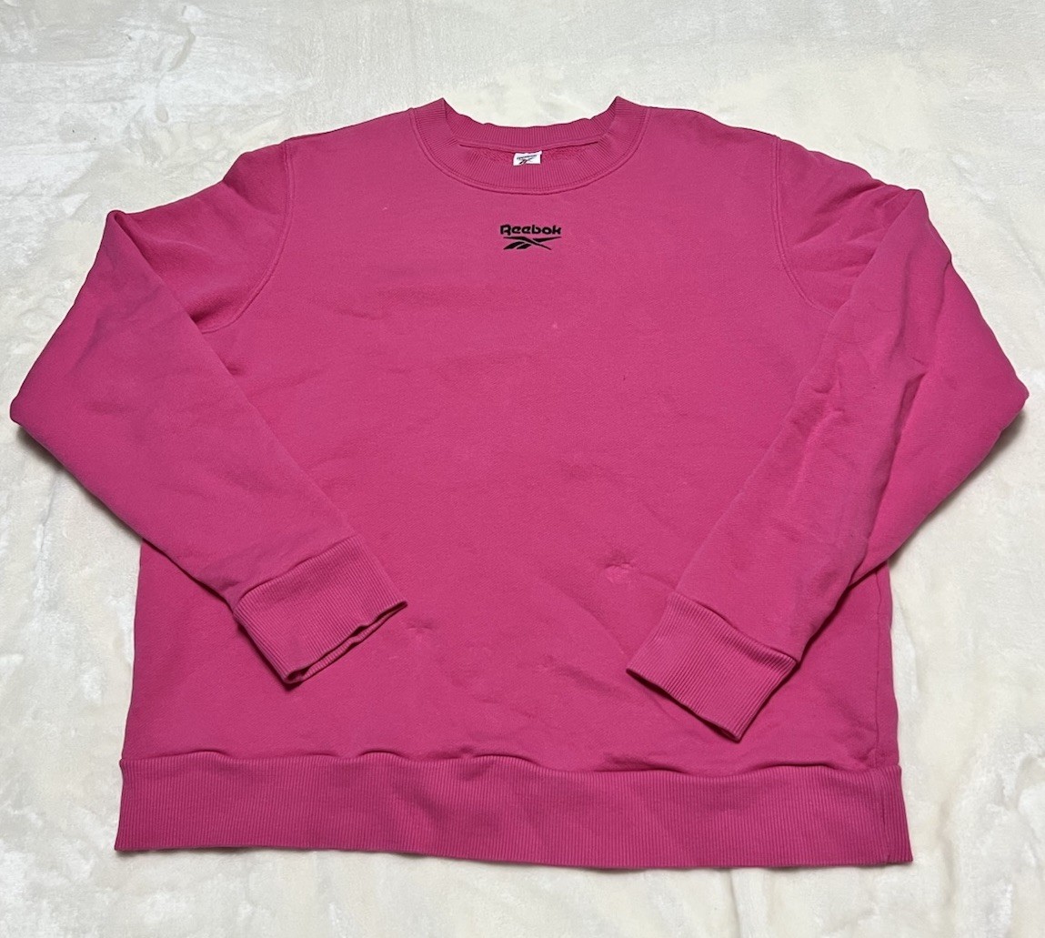 Reebok Pullover Sweatshirt Women’s Large Hot Pink Black Logo Read