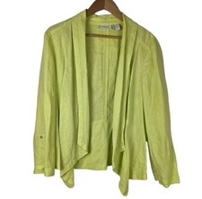 Chico s Linen Drape Cardigan Jacket Chartreuse Asymmetrical Artsy 2 US 12-14