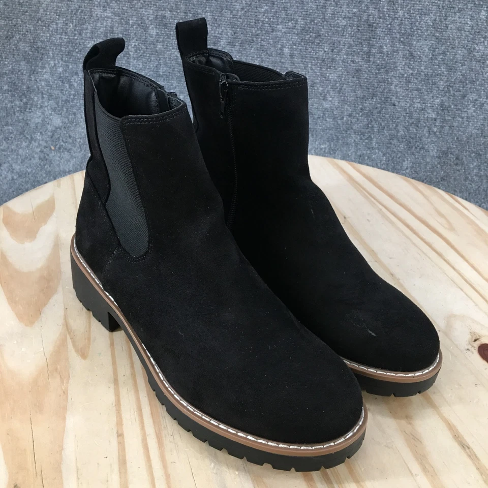 Kensie Botas Mujer 9 M Negro Kayla Chelsea Botines Gamuza Pull On Cremallera Bloque Foto 3 de 4