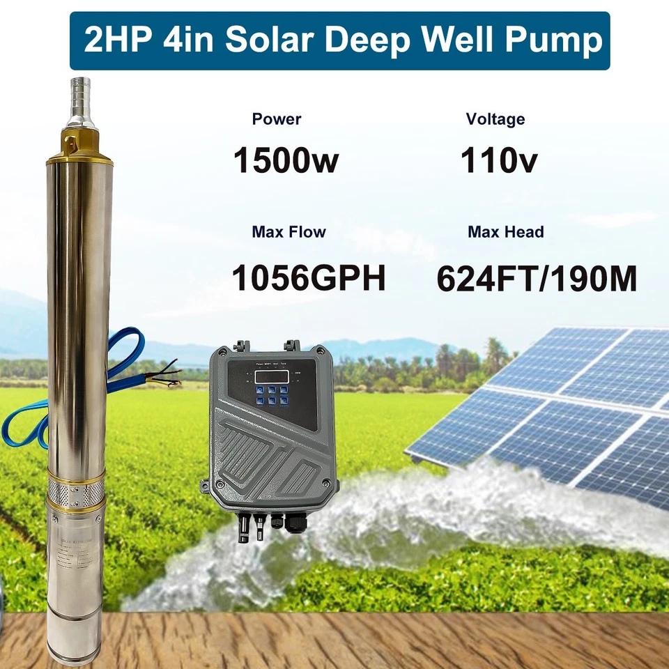 Bomba Solar 4" Bomba Sumergible DC 110V 1500W Diámetro Bomba de Pozo Profundo + Controlador MPPT Foto 4 de 4