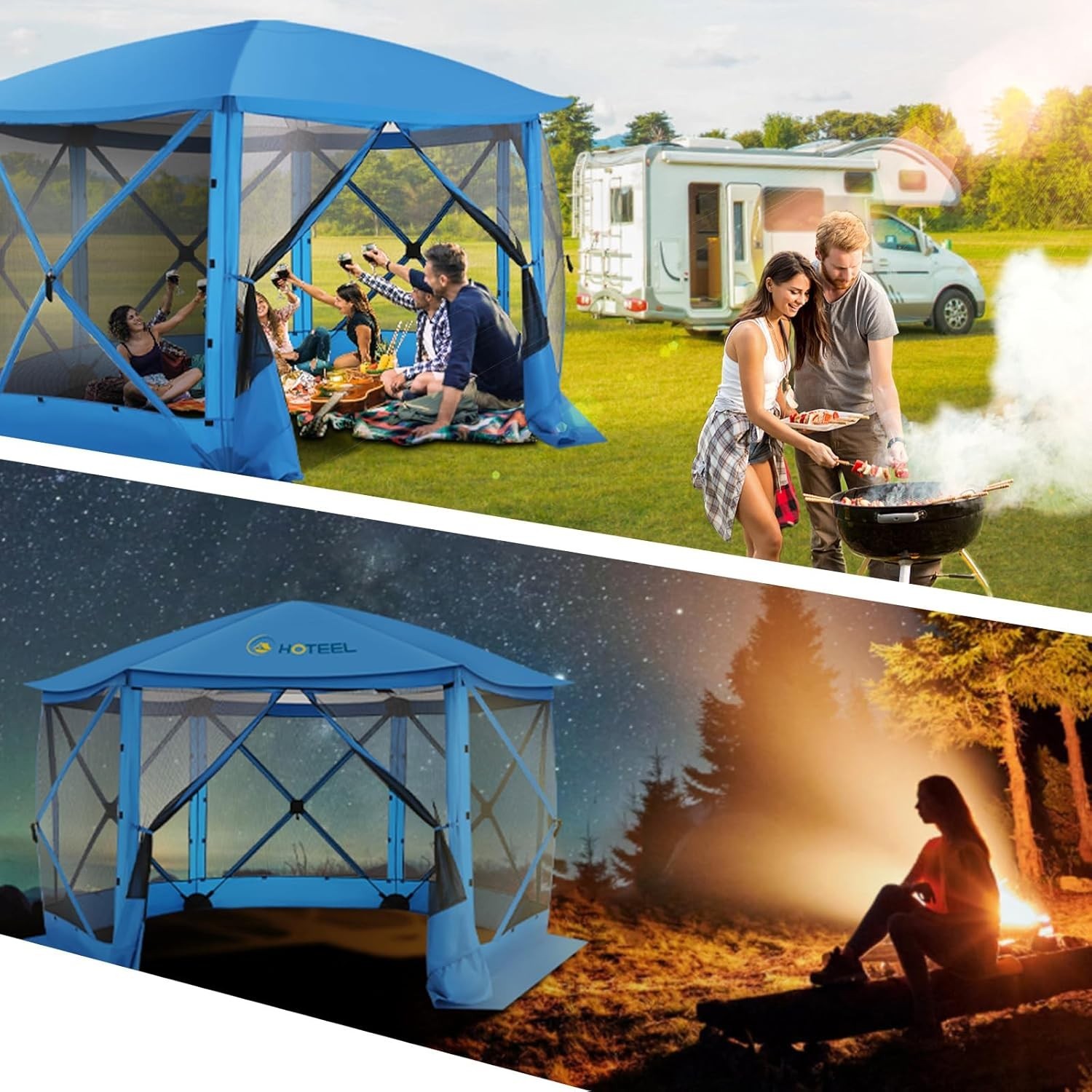 12'x12' Pop up Gazebo Screen Tent Starry Sky Sunshade Screen House for Camping