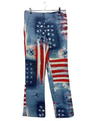 UNCLE SAM Stoffhose Damen Hose Gr. DE 40 blau-rot-weiß Casual-Look