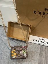 Coach Mini Wallet On A Chain In Floral Embroidery CEF60 With Crossbody Strap