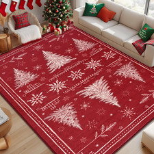 Christmas 5X7 Area Rugs for Living Room, Xmas Tree Washable Rug Non-Slip Rugs fo