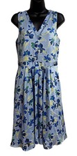 Banana Republic Dress Womens Size 8 Blue Floral Fit Flare Sleeveless V-Neck EUC