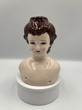 Porcelain China Doll Head BROWN Hair BLUE Eyes Glazed Unsigned SEE ALL