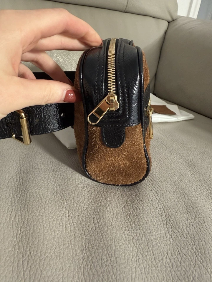 Authentic GUCCI Brown Suede Red Green Stripe Bum Bag Fanny Pack Purse GG Leather - Image 4 of 4