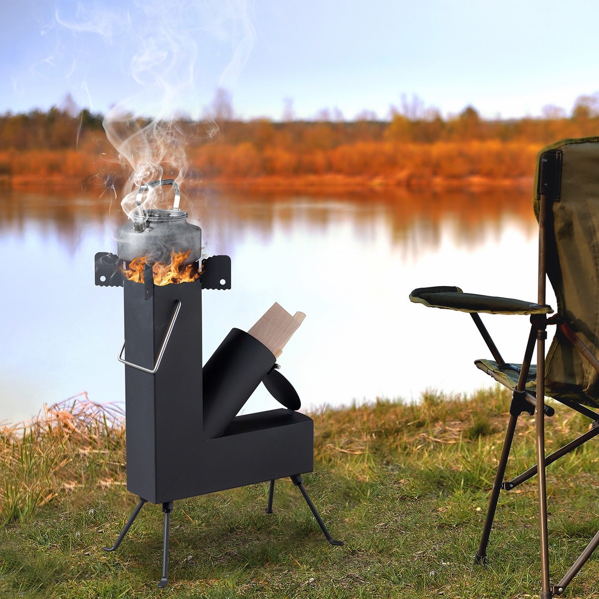 Portable Wood Burning Rocket Stove For Camping Patio Heater Gear