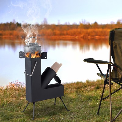 Portable Wood Burning Rocket Stove For Camping Patio Heater Gear