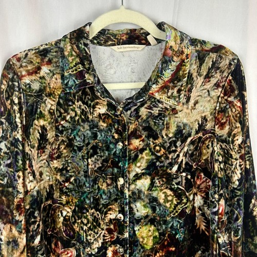 Weiche Umrandung Ikone Seide Samt Dichter Tunika Shirt Damen klein schwarz Blumen - Bild 4 von 8