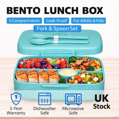 Bento Brotdose mit 5 Fächern: Wiederverwendbarer, auslaufsicherer Essensbehälter