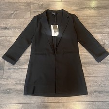 HAVE Jacket Womens Small Black Open Front Longline Blazer 3/4 Sleeve Stretch