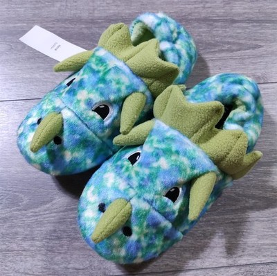 Lands End Slippers Big Boys Girls Size 2 Dinosaur Rhinoceros Fun House Shoes Kid