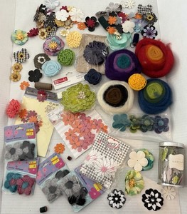 MixCraft Flower Embellishment Lot Paper Felt Fabric Crochet Appliques Scrapbook