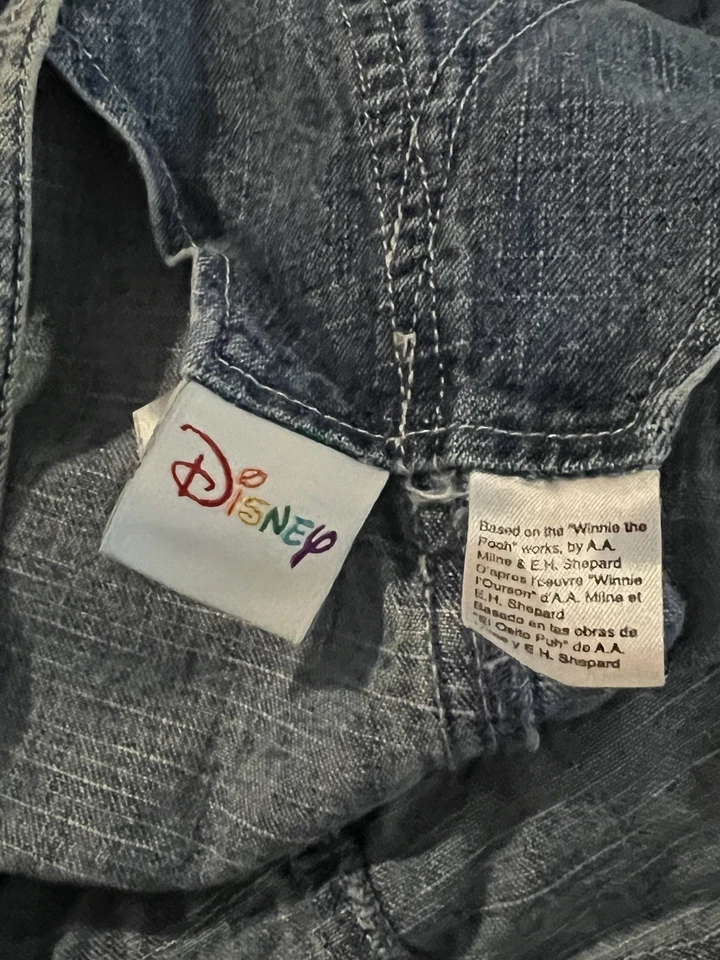 Disney Bib Overall Shorts Womens L Winnie The Pooh Embroidered Denim vintage  - Image 3 of 4