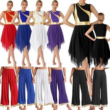 Women Dancewear Ballroom Costume 2-piece Outfit Performance Set Trousers Dress