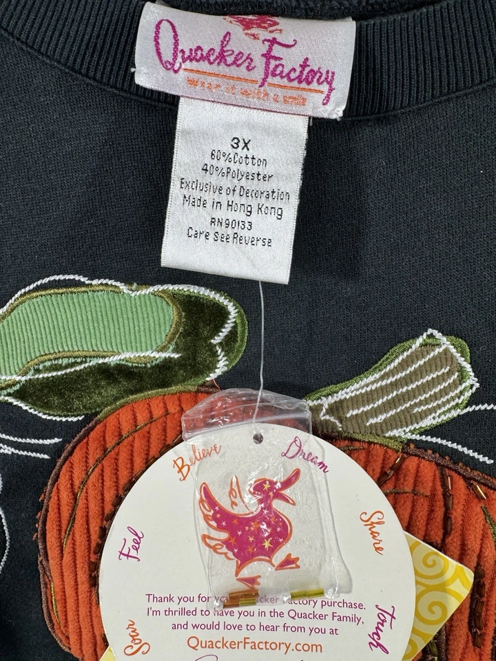 NUEVO CON ETIQUETAS DE COLECCIÓN Quacker Fábrica Bordada Calabaza Sudadera Cabrichosa Años 90’s Halloween 3X Foto 3 de 4