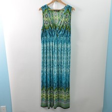 Mlle Gabrielle Maxi Dress Womens 3X Teal Green Blue Sleeveless V-Neck