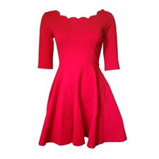 Lulus Dress Womens Size S Small Solid Red Tip The Scallops Scalloped Skater