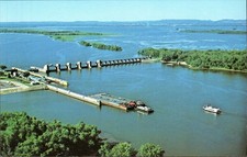 North of La Crosse WI Lock & Dam #7 on Mississippi River Vintage Postcard